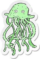 retro distressed sticker of a cartoon octopus vector