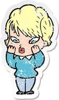 distressed sticker of a cartoon woman vector