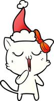 gradient cartoon of a cat wearing santa hat vector