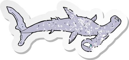 retro distressed sticker of a cartoon hammerhead shark vector