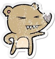 distressed sticker of a angry bear cartoon vector