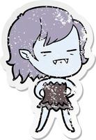 distressed sticker of a cartoon undead vampire girl vector