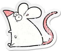 distressed sticker of a cartoon frightened mouse vector