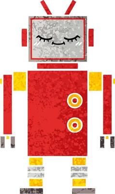 retro illustration style cartoon robot