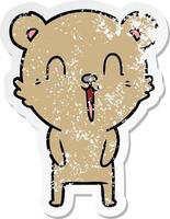 distressed sticker of a happy cartoon bear vector