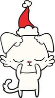 cute line drawing of a dog wearing santa hat vector
