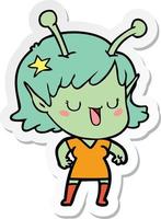 sticker of a happy alien girl cartoon laughing vector