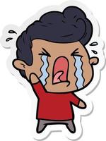 sticker of a cartoon crying man vector