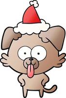 gradient cartoon of a dog with tongue sticking out wearing santa hat vector
