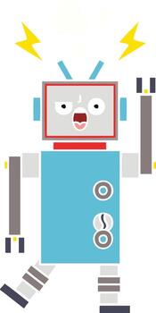 flat color retro cartoon broken robot vector