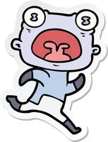 sticker of a cartoon weird alien running away vector