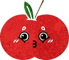 retro illustration style cartoon red apple vector