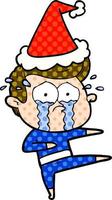 comic book style illustration of a crying dancer wearing santa hat vector