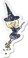 retro distressed sticker of a cartoon halloween witch vector