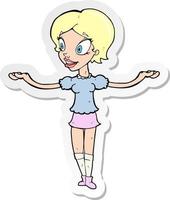 sticker of a cartoon woman with arms spread wide vector