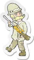 retro distressed sticker of a cartoon big game hunter vector