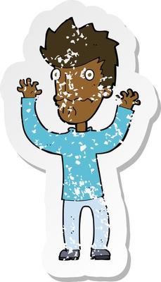 retro distressed sticker of a cartoon frightened man