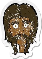 retro distressed sticker of a cartoon man with long mustache vector