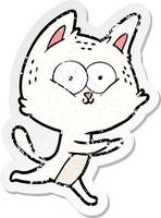 distressed sticker of a cartoon cat running vector