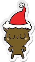 peaceful sticker cartoon of a bear wearing santa hat vector