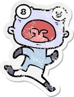 distressed sticker of a cartoon weird alien running away vector