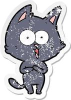 distressed sticker of a funny cartoon cat vector