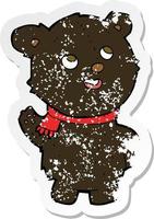 retro distressed sticker of a cartoon cute black bear cub vector