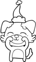 line drawing of a dog wearing santa hat vector