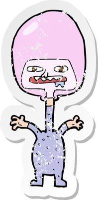 retro distressed sticker of a cartoon space alien