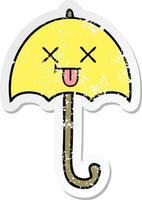 pegatina angustiada de un lindo paraguas de dibujos animados vector
