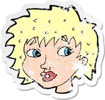 retro distressed sticker of a cartoon surprised woman vector