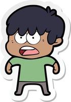 sticker of a worried cartoon boy vector