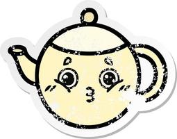 distressed sticker of a cute cartoon tea pot vector