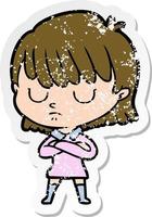 distressed sticker of a cartoon woman vector