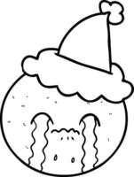 line drawing of a orange wearing santa hat vector