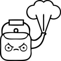 line drawing cartoon steaming kettle vector