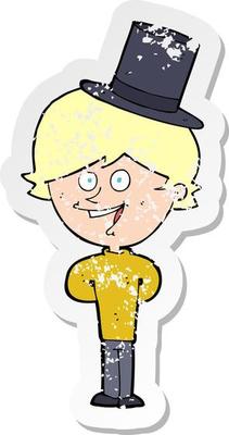 retro distressed sticker of a cartoon man wearing top hat