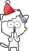 dibujos animados degradados de un gato con sombrero de santa vector