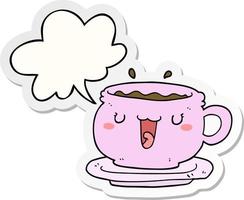 cute cartoon cup and saucer and speech bubble sticker vector