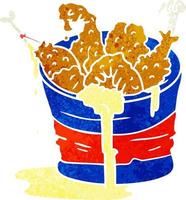 retro cartoon doodle bucket of fried chicken vector