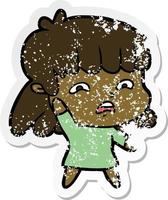 distressed sticker of a cartoon worried woman vector