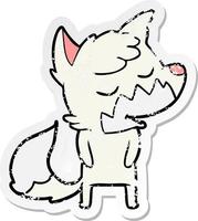 distressed sticker of a friendly cartoon fox vector