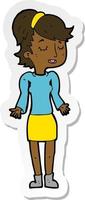 sticker of a cartoon woman shrugging shoulders vector