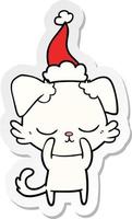 cute sticker cartoon of a dog wearing santa hat vector