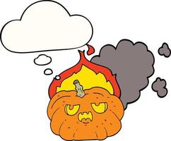 cartoon flaming halloween pumpkin and thought bubble vector