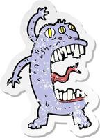 retro distressed sticker of a cartoon crazy monster vector