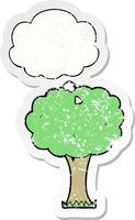 cartoon tree and thought bubble as a distressed worn sticker vector