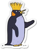 pegatina de un pingüino emperador de dibujos animados saludando vector