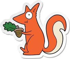 sticker of a cartoon squirrel with acorn vector
