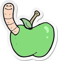 sticker of a cartoon apple with worm vector